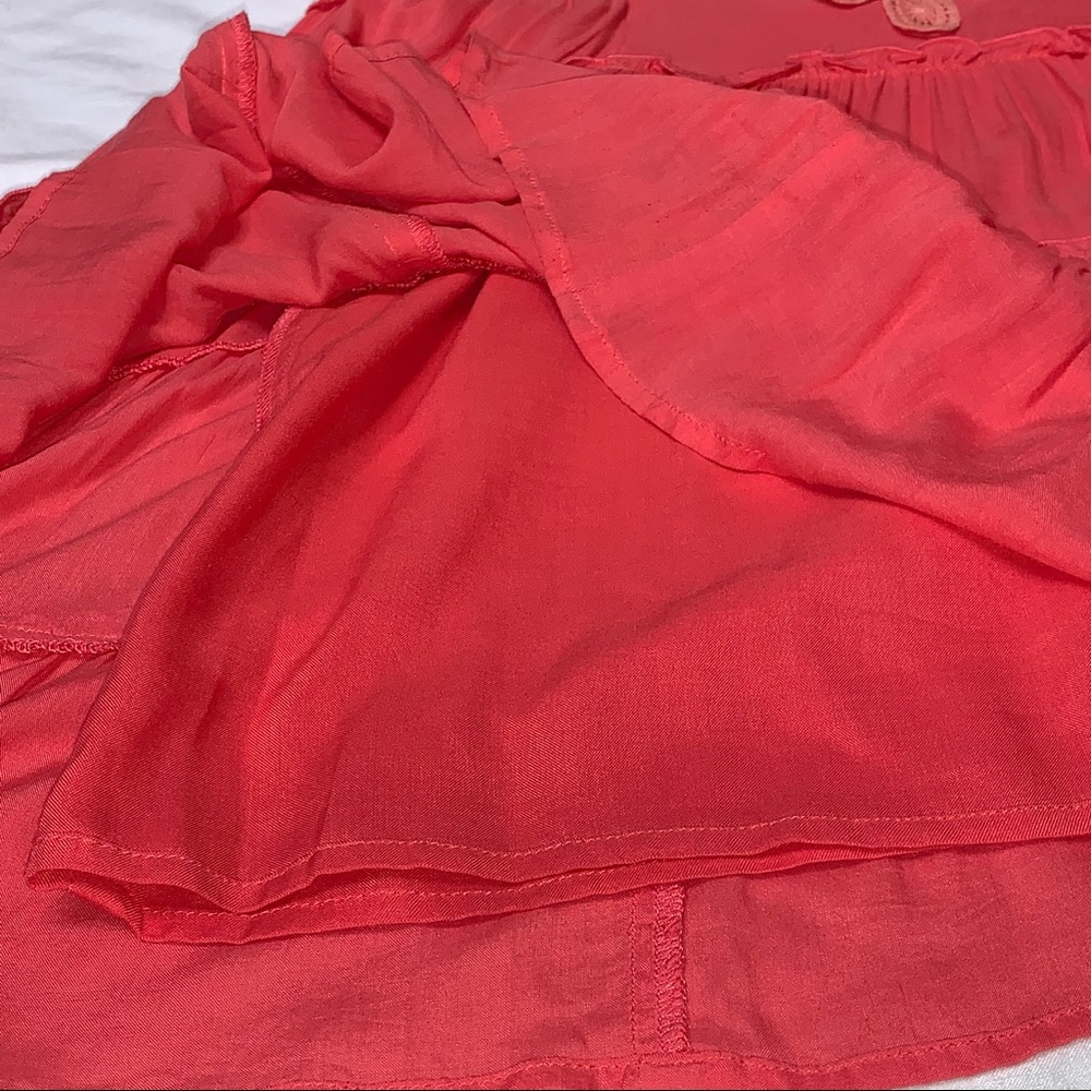 Maddy K Embroidered Lace Mesh Tiered Ruffle Mini Tunic Dress Coral Boho Beach - Picture 14 of 16